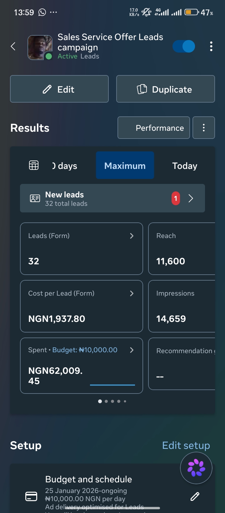 Screenshot of a SalesMen campaign running in Meta Ads Manager
